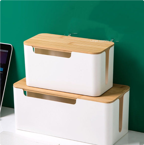 Cable Management Box — Bamboo-Look Lid